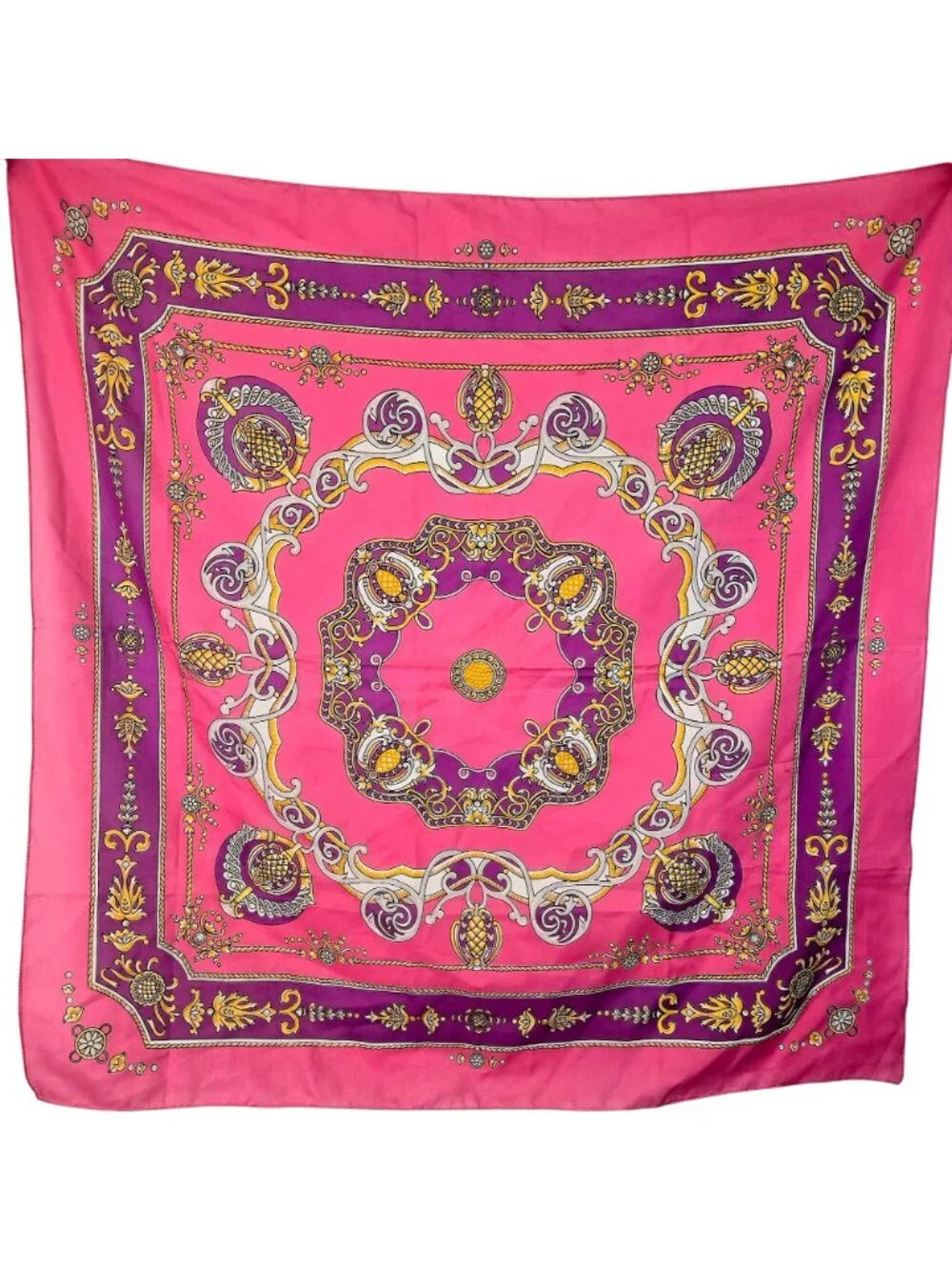 Vintage 90s Pink Purple Abstract Crown Scarf Women Accessories Colorful Square